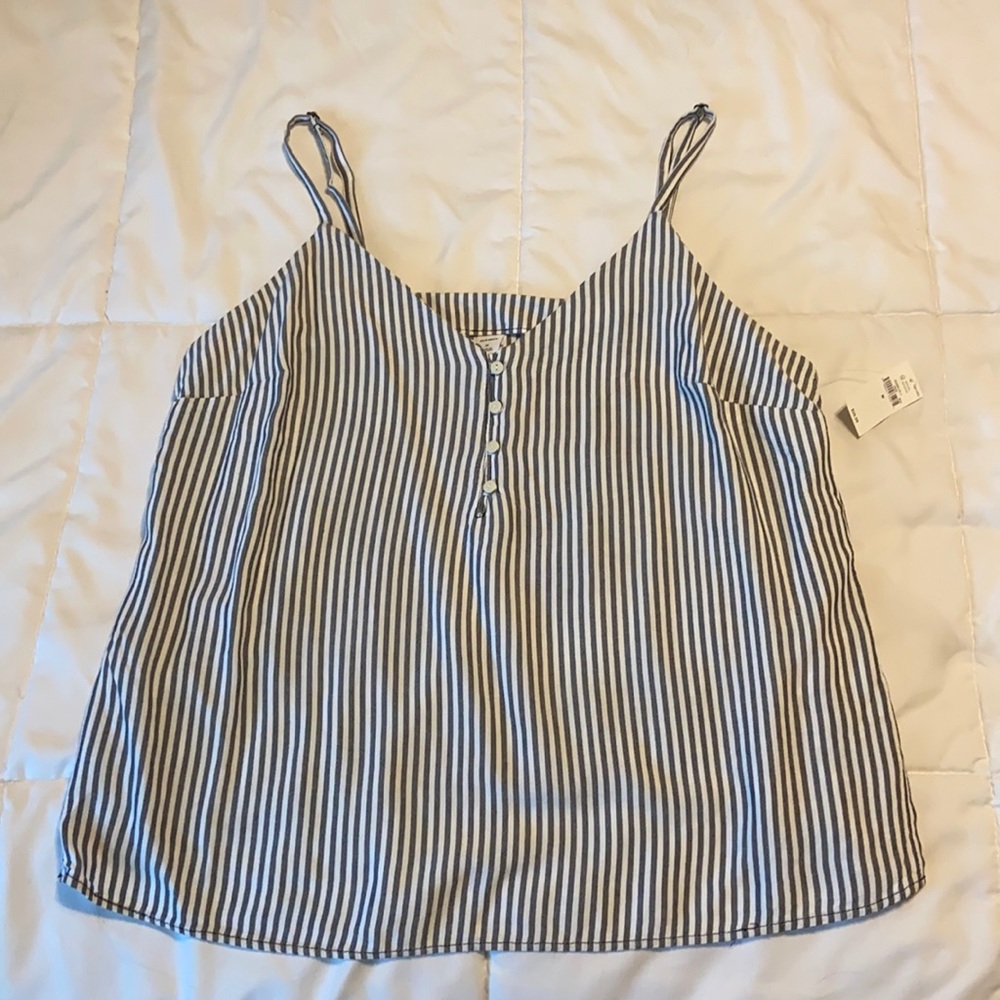NWT Gray and White Striped Tank Top with Button Details